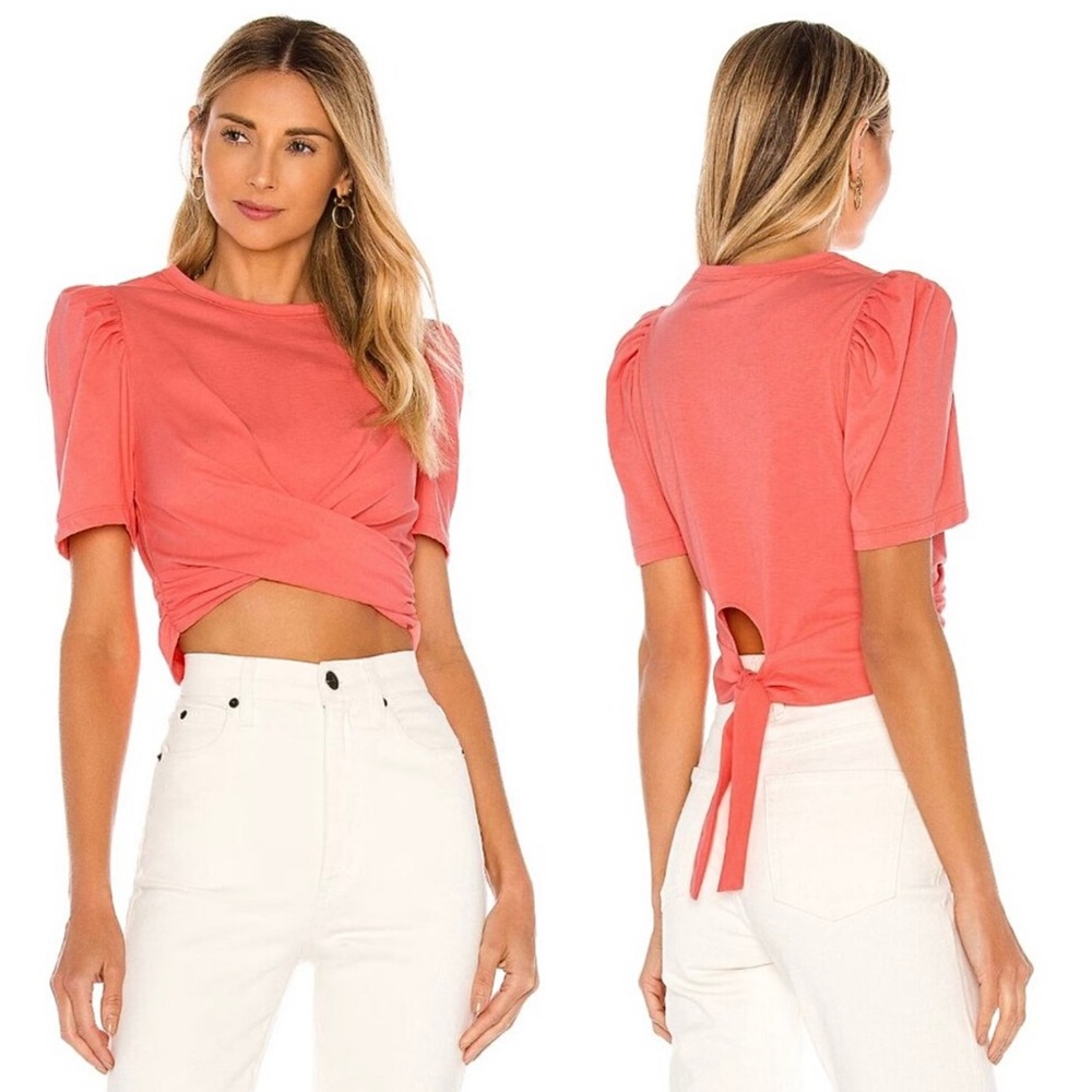 NWT ALC Twist Front Tie Back‎ Short Puff Sleeve 90s Soft Girl Cropped Tee Medium